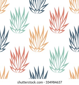 Linear succulent bush seamless pattern on white background. Vector illustration.