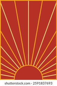 Linear sun poster. Natural illustration in creative flat style.