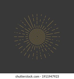 Linear sun tattoo. Geometric line abstract sun isolated on black background. Vector element