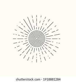 Linear sun tattoo. Geometric line abstract sun isolated on white background. Vector element