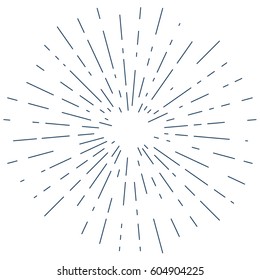 Linear sunburst decorative element isolated on white. Vector background