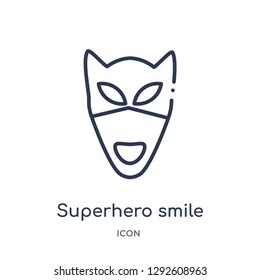 Linear superhero smile icon from Emoji outline collection. Thin line superhero smile icon vector isolated on white background. superhero smile trendy illustration