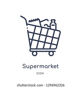 Linear supermarket shopping cart icon from Commerce outline collection. Thin line supermarket shopping cart icon isolated on white background. supermarket shopping cart trendy illustration