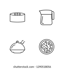 Linear Sushi Piece, Tray and Cover, Drink Jar, Combine Meal Vector Illustration Of 4 outline Icons. Editable Pack Of Sushi Piece, Tray and Cover, Drink Jar, Combine Meal