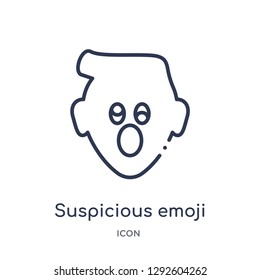 Linear suspicious emoji icon from Emoji outline collection. Thin line suspicious emoji icon vector isolated on white background. suspicious emoji trendy illustration