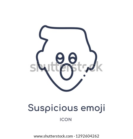 Linear suspicious emoji icon from Emoji outline collection. Thin line suspicious emoji icon vector isolated on white background. suspicious emoji trendy illustration