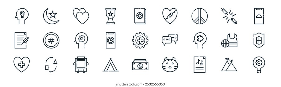 linear symbol icon pack. vector thin line nature, spirituality, love, freedom, time, protection, money, inspiration icons suitable for apps and websites ui designs