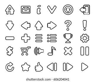  Linear symbols set. Vector illustration of thin black line icons  for business, logistic, education, games and app