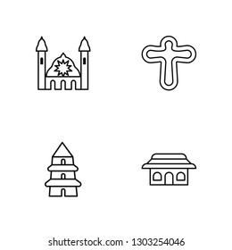 Linear Synagogue, Taoism, Cross, Shinto Vector Illustration Of 4 outline Icons. Editable Pack Of Synagogue, Taoism, Cross, Shinto