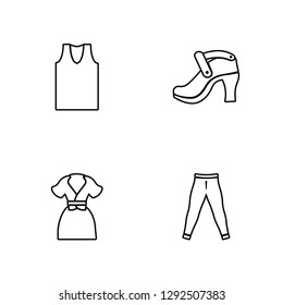 Linear Tank Top, Jersey Wrap Dress, Platform Sandals, Leggins Vector Illustration Of 4 outline Icons. Editable Pack Of Tank Top, Jersey Wrap Dress, Platform Sandals, Leggins