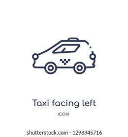 Linear taxi facing left icon from Mechanicons outline collection. Thin line taxi facing left icon isolated on white background. taxi facing left trendy illustration