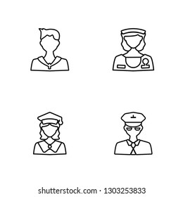 Linear Teacher, Student, Doctor, Pilot Vector Illustration Of 4 outline Icons. Editable Pack Of Teacher, Student, Doctor, Pilot