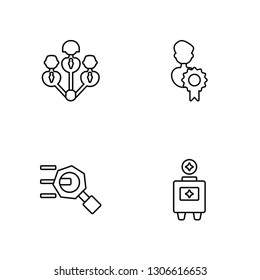 Linear Team, Search, Employee, Save Vector Illustration Of 4 outline Icons. Editable Pack Of Team, Search, Employee, Save