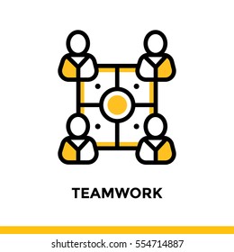 Linear teamwork icon for startup business. Pictogram in outline style. Vector flat line icon suitableÂ for mobile apps,Â websites and presentation 