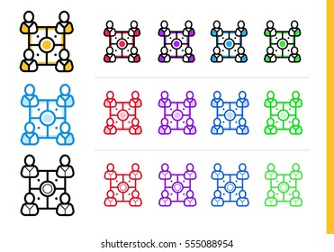 Linear teamwork icon for startup business in different colors. Vector elements suitable for website, mobile application and presentation 