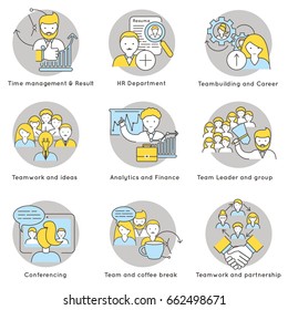Linear Teamwork Icons Set
