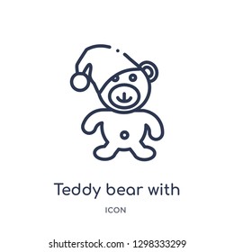 Linear teddy bear with sleep hat icon from General outline collection. Thin line teddy bear with sleep hat icon isolated on white background. teddy bear with sleep hat trendy illustration