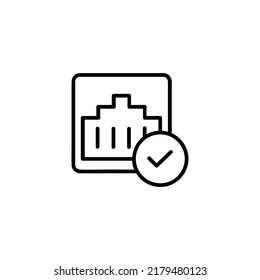 Linear telephone cable port connected icon isolated on white background