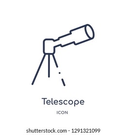 Linear telescope pointing up icon from Astronomy outline collection. Thin line telescope pointing up vector isolated on white background.