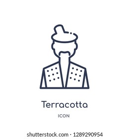 Linear terracotta icon from Army and war outline collection. Thin line terracotta vector isolated on white background. terracotta trendy illustration
