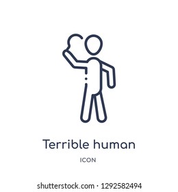 Linear terrible human icon from Feelings outline collection. Thin line terrible human icon vector isolated on white background. terrible human trendy illustration
