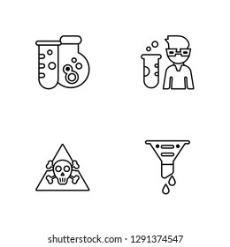 Linear Test tube, Toxic, Professor, Filter Vector Illustration Of 4 outline Icons. Editable Pack Of Test tube, Toxic, Professor, Filter