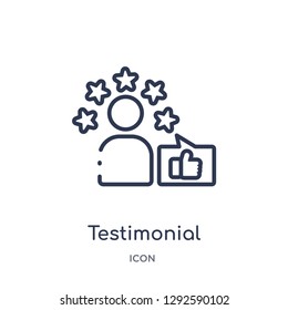 Linear testimonial icon from Feedback outline collection. Thin line testimonial icon vector isolated on white background. testimonial trendy illustration