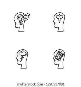 Linear Thinking, Brainstorm, Feelings, Science Vector Illustration Of 4 outline Icons. Editable Pack Of Thinking, Brainstorm, Feelings, Science