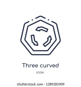 Linear three curved arrows icon from Arrows outline collection. Thin line three curved arrows vector isolated on white background. three curved arrows trendy illustration