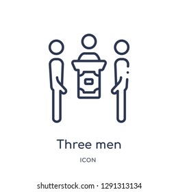 Linear three men conference icon from Behavior outline collection. Thin line three men conference vector isolated on white background.  - Powered by Shutterstock - Get 15% off with code: PIKWIZARD15