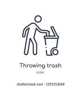 Linear throwing trash icon from Behavior outline collection. Thin line throwing trash vector isolated on white background. 