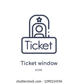 Linear ticket window icon from Cinema outline collection. Thin line ticket window vector isolated on white background. ticket window trendy illustration