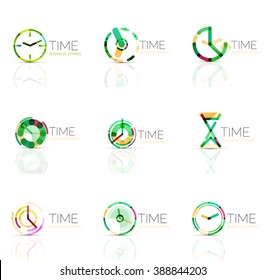 Linear time abstract logo set, connected multicolored segments