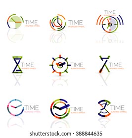 Linear time abstract logo set, connected multicolored segments