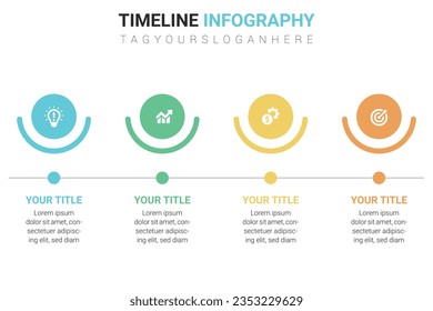 Linear timeline infographics with colored presentation 4 step template