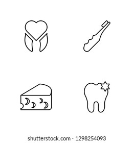 Linear Tooth, Cheese, Electric toothbrush, Dental Vector Illustration Of 4 outline Icons. Editable Pack Of Tooth, Cheese, Electric toothbrush, Dental