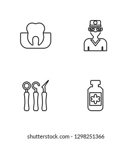 Linear Tooth, Dental, Dentist, Medicine Vector Illustration Of 4 outline Icons. Editable Pack Of Tooth, Dental, Dentist, Medicine