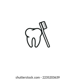 Icono de diente y cepillo de dientes lineal.