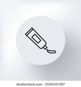 Linear toothpaste tube icon in a circle on a light background, minimalist design.