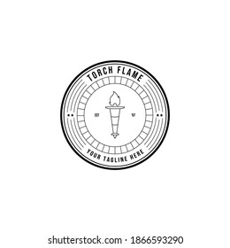 Linear Torch Flame Logo. Vector Illustration Emblem Line Art Design