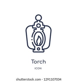 Linear torch icon from Camping outline collection. Thin line torch vector isolated on white background. torch trendy illustration