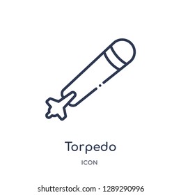 Linear torpedo icon from Army and war outline collection. Thin line torpedo vector isolated on white background. torpedo trendy illustration