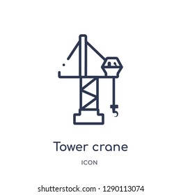 Linear tower crane icon from City elements outline collection. Thin line tower crane vector isolated on white background. tower crane trendy illustration