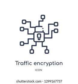 Linear traffic encryption icon from Internet security and networking outline collection. Thin line traffic encryption icon isolated on white background. traffic encryption trendy illustration