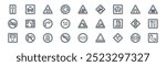 linear traffic sign icon pack. vector thin line railroad crossing, taxi, narrow road, narrow road, speed limit, restaurant, no entry, telephone icons suitable for apps and websites ui designs
