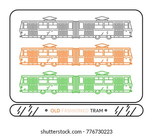 Linear tram on white background vector flat illustrations.