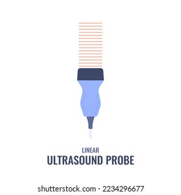 Linear transducer icon. Vascular ultrasound probe diagram. Medical sonography concept. Radiology equipment vector illustration.