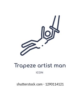 Linear trapeze artist man icon from Circus outline collection. Thin line trapeze artist man vector isolated on white background. trapeze artist man trendy illustration