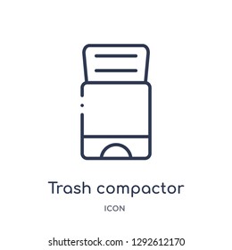 Linear trash compactor icon from Electronic devices outline collection. Thin line trash compactor icon vector isolated on white background. trash compactor trendy illustration