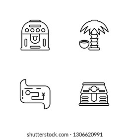 Linear Treasure, Map, Island, Chest Vector Illustration Of 4 outline Icons. Editable Pack Of Treasure, Map, Island, Chest